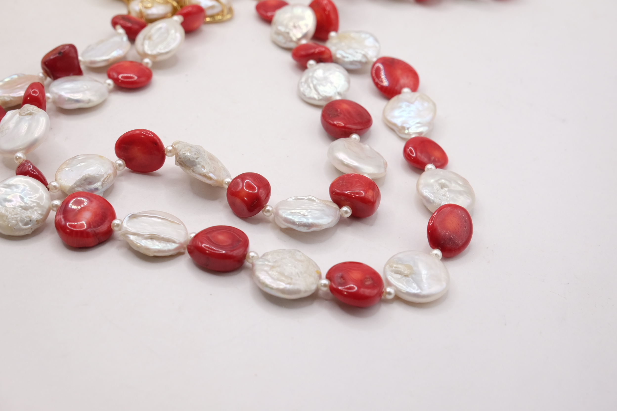 COLLANA LUNGA 2 FILI CORALLO BAMBOO PERLE LATERALE FIORE DI PERLE (8)