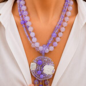 Collana multifilo giada lavanda perla cammeo Torre del Greco