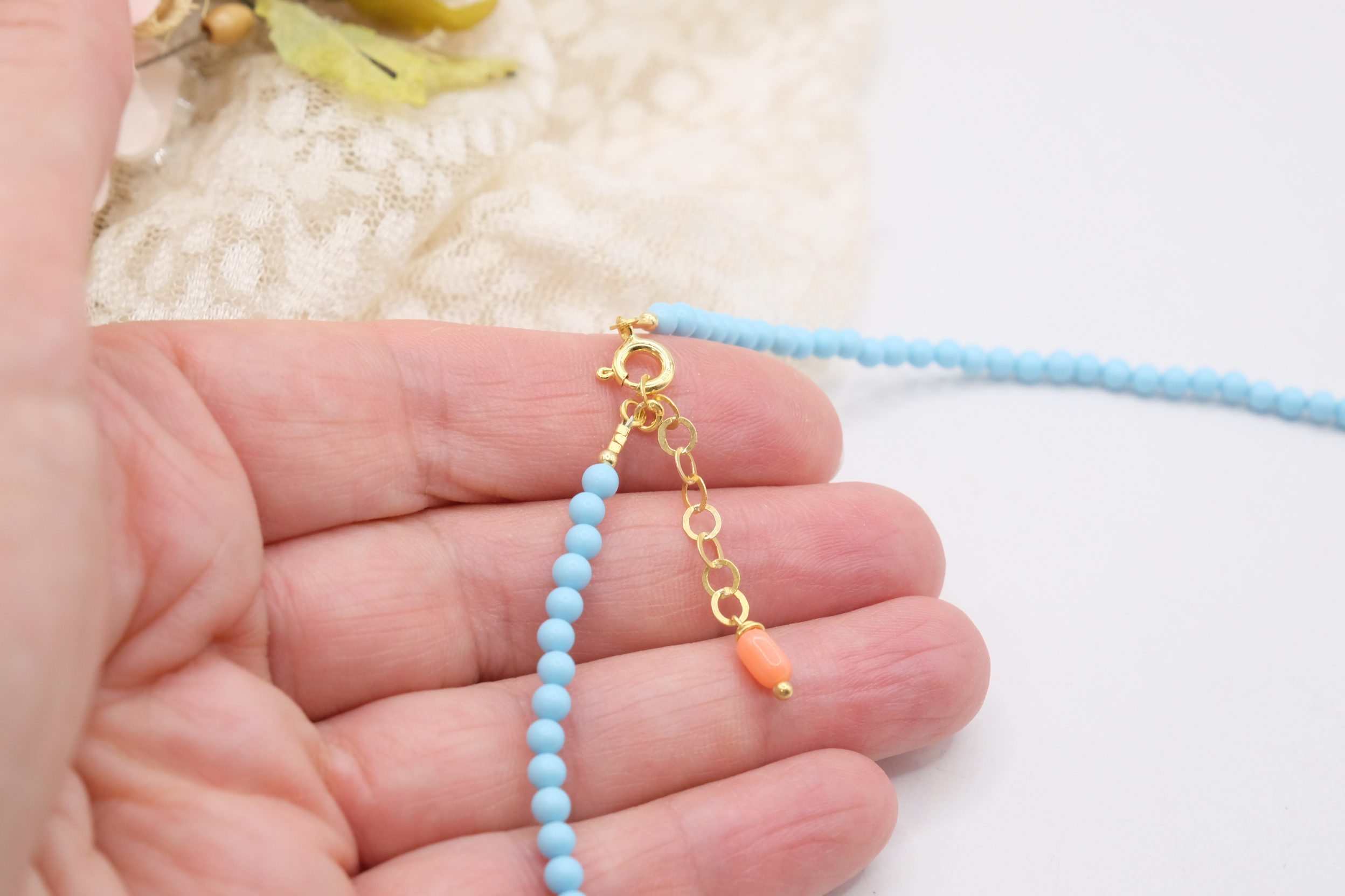 COLLANA PASTA DI TURCHESE 4 FIORI AMETISTA CORALLO ARGENTO ARTIGIANALE (1)
