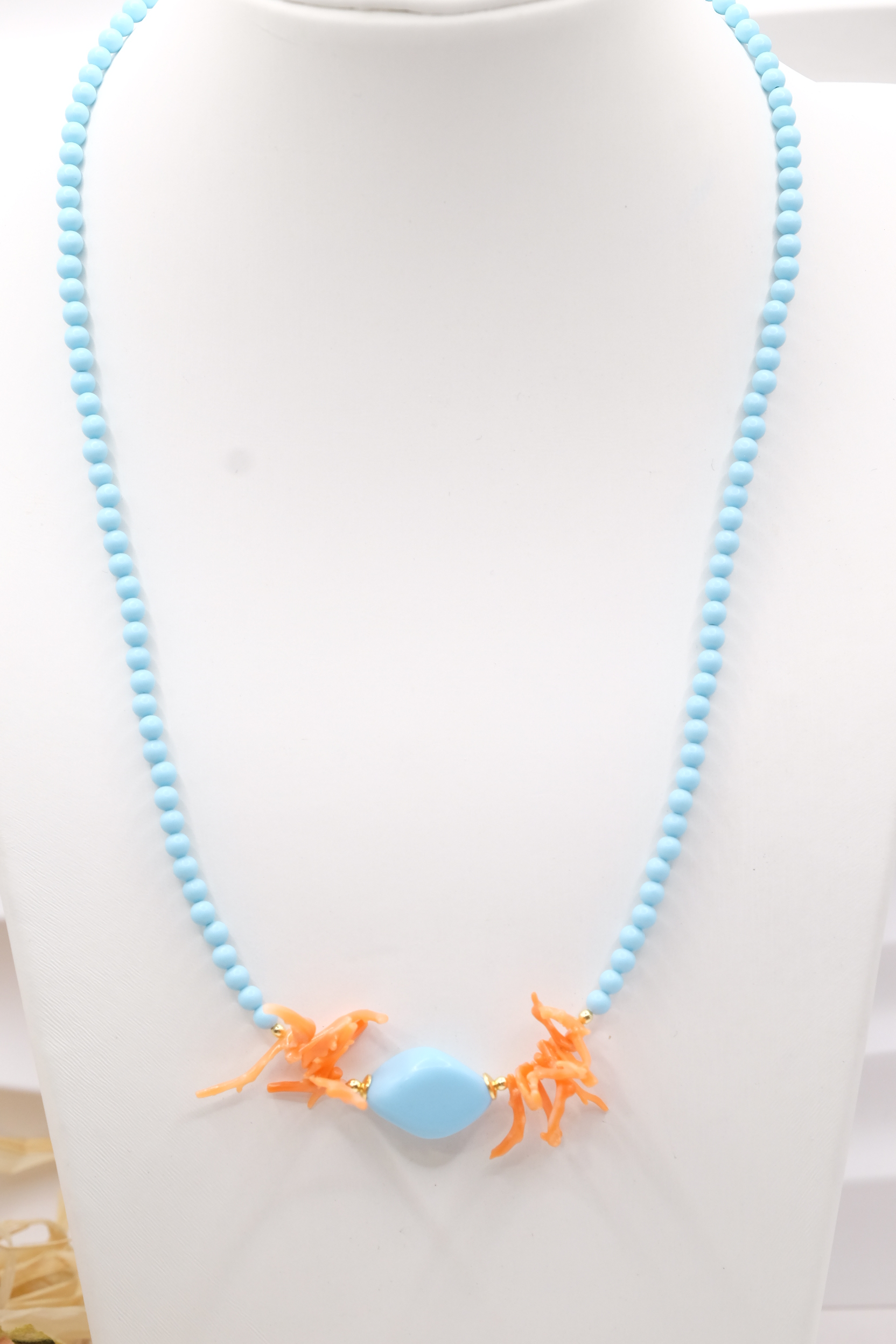 COLLANA PASTA DI TURCHESE 4 FIORI CORALLO ARGENTO ARTIGIANALE (2)