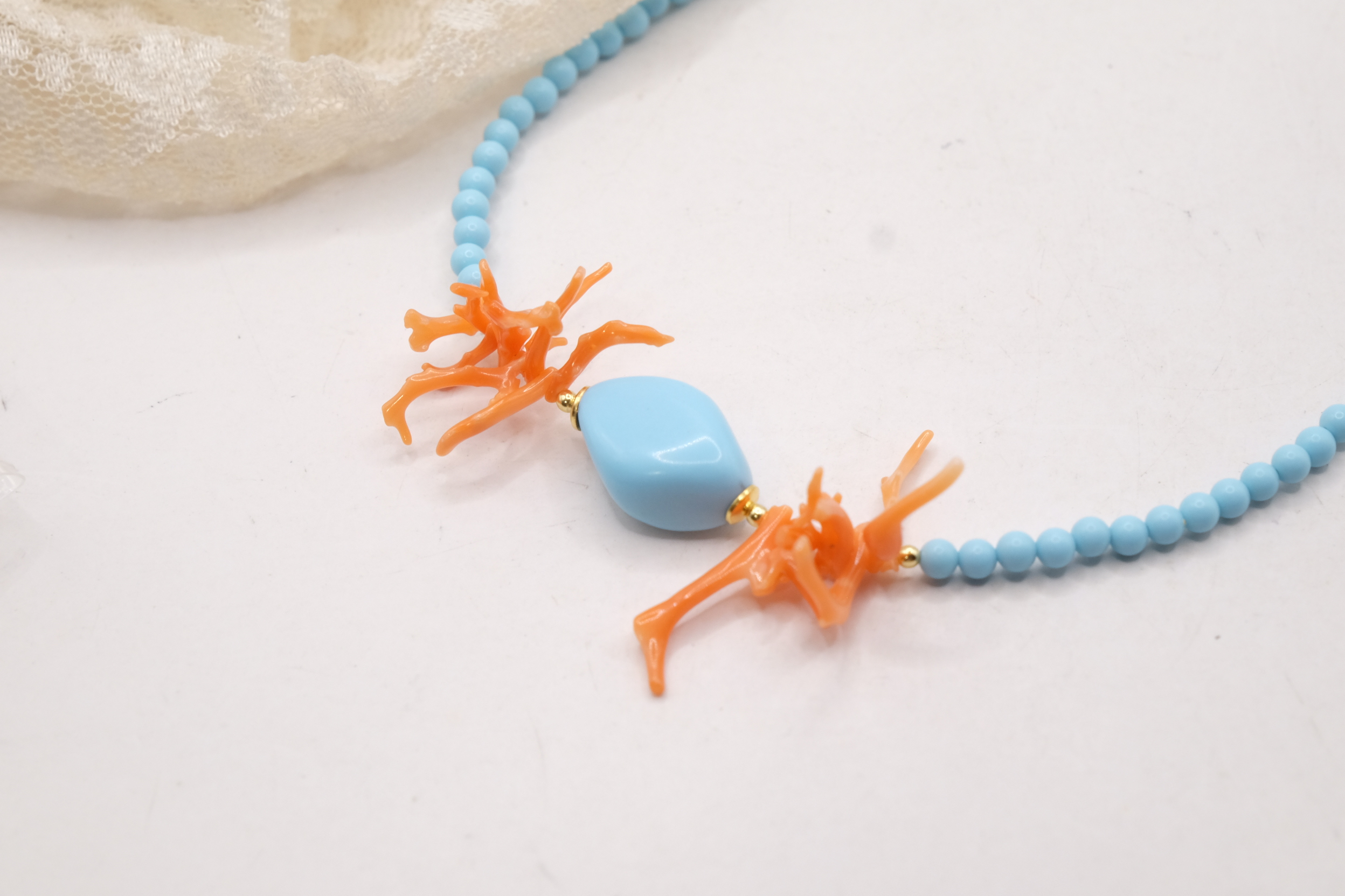 COLLANA PASTA DI TURCHESE 4 FIORI CORALLO ARGENTO ARTIGIANALE (3)