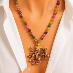 Collana Ramo Corallo Ceramica di Caltagirone Tormalina Multi Argento