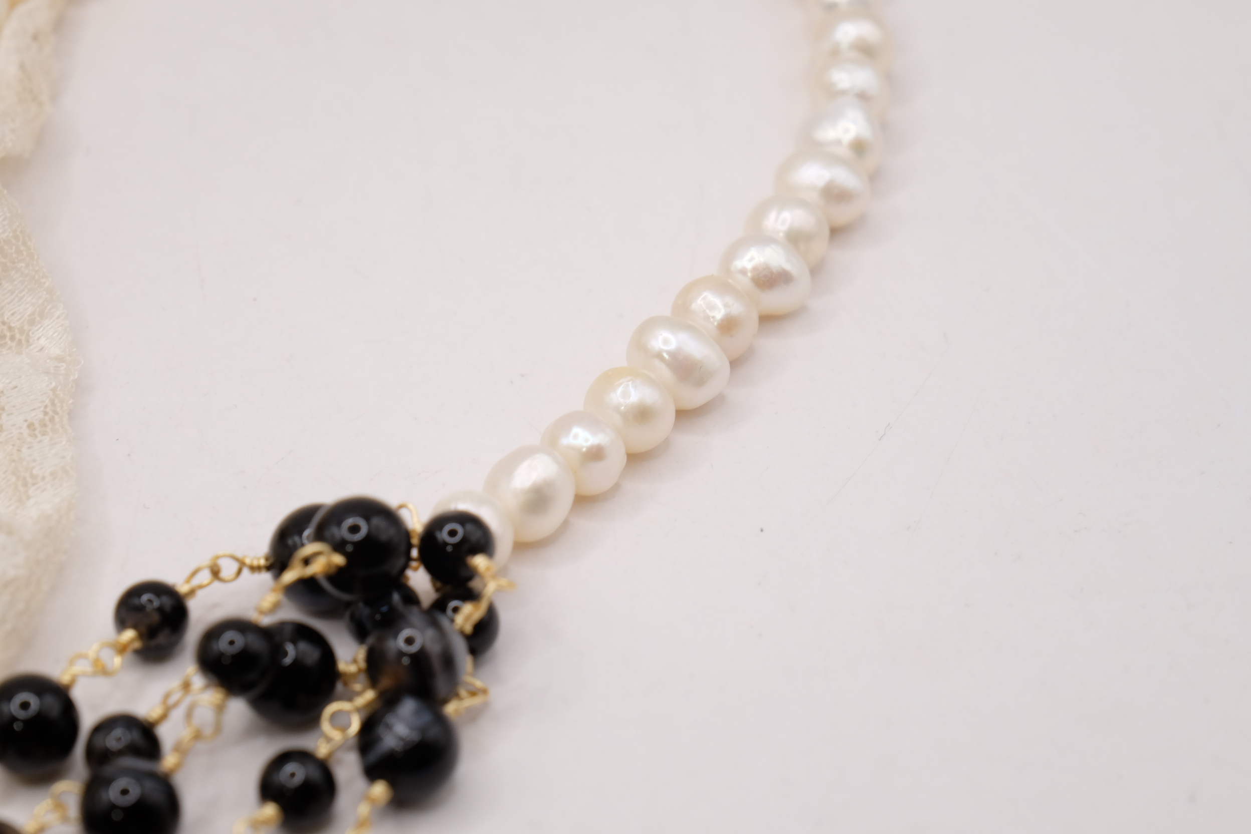 COLLANA ROSARIO MULTIFILO ARTIGIANALE AGATA NERA PERLE CAMMEO DI TORRE DEL GRECO (10)