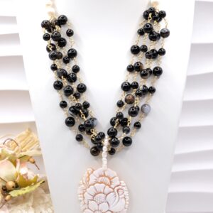 Collana Multifilo Perle Agata Nera Cammeo Torre del Greco