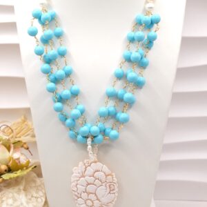 Collana Multifilo Perle Pasta di Turchese Cammeo Torre del Greco