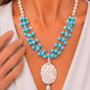 Collana Multifilo Perle Pasta di Turchese Cammeo Torre del Greco