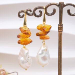 Orecchini Pendenti Ambra del Baltico Perle Naturali Argento 925