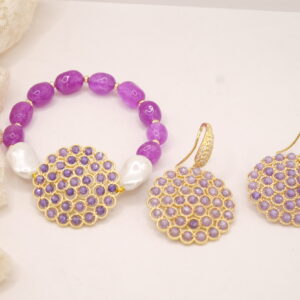 Bracciale e Orecchini Ammagliati Cristalli Lavanda Perle Monachina Zirconi