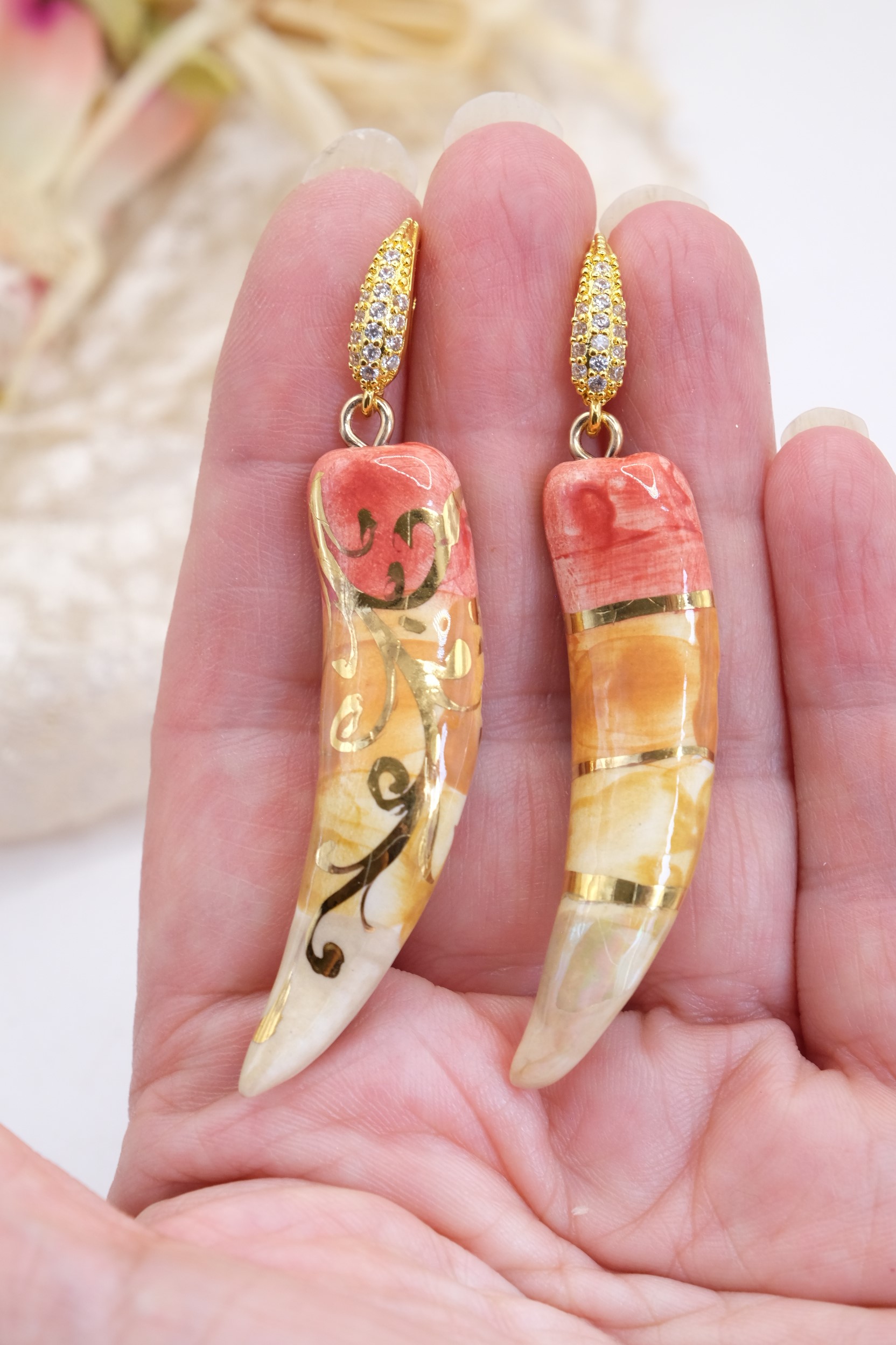 ORECCHINI CERAMICA DI CALTAGIRONE ORO ZECCHINO MONACHINA ZIRCONI (6)