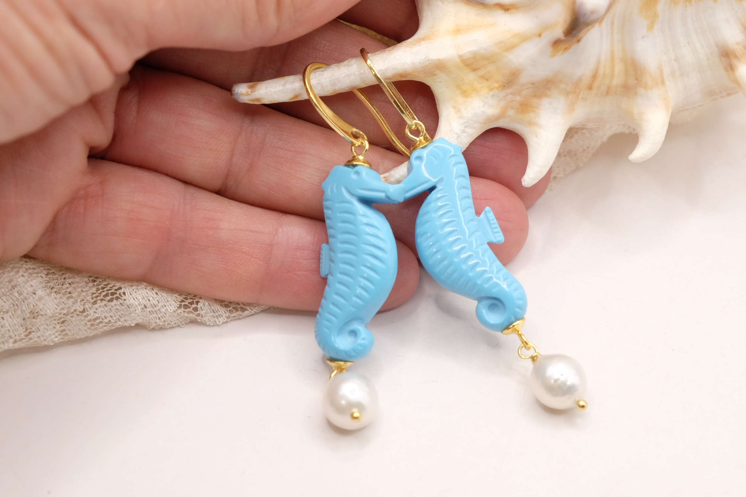ORECCHINI PASTA DI TURCHESE TORRE DEL GRECO PERLE ARGENTO CAVALLUCCIO MARINO CAVALLUCCI MARINI (1)