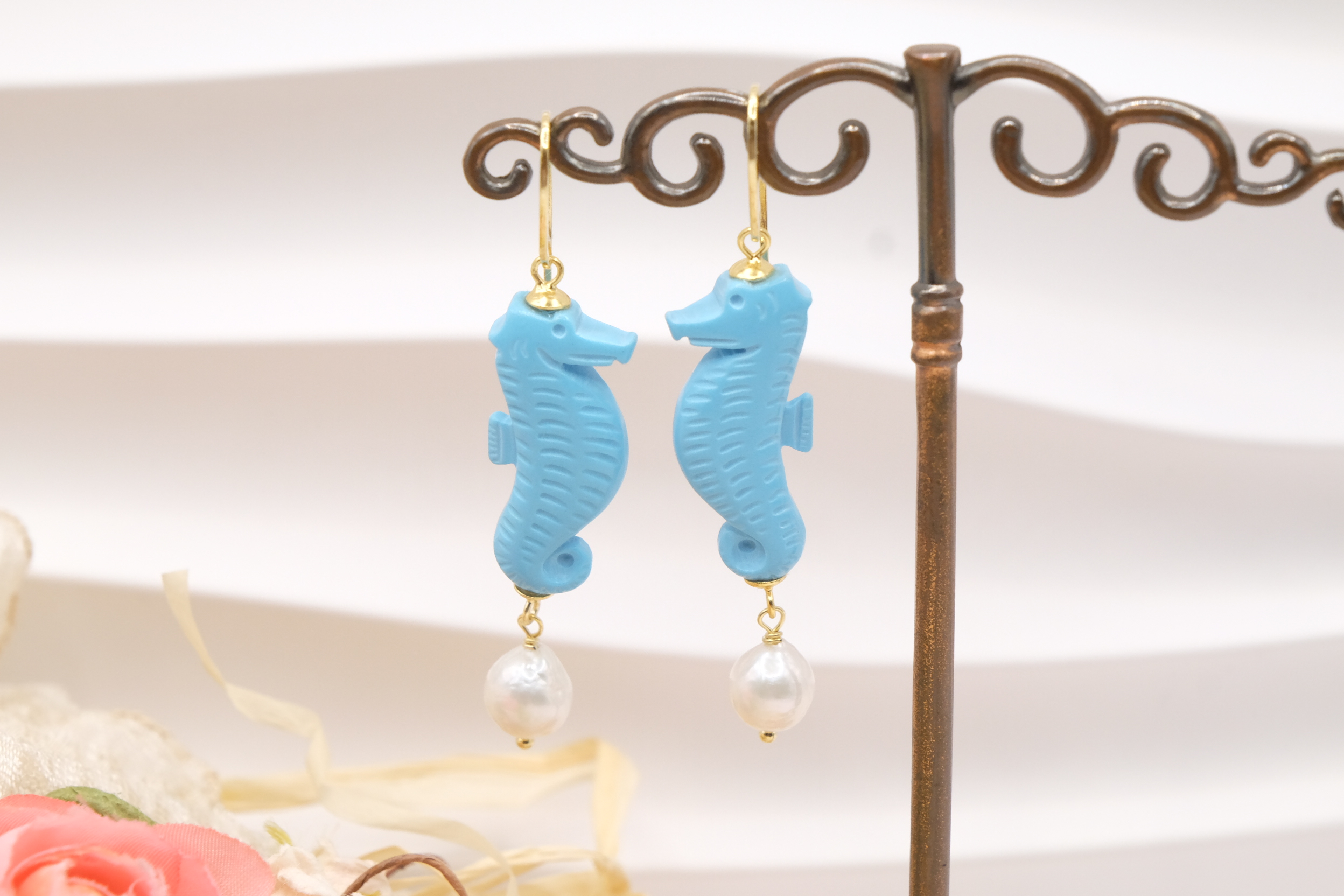 ORECCHINI PASTA DI TURCHESE TORRE DEL GRECO PERLE ARGENTO CAVALLUCCIO MARINO CAVALLUCCI MARINI (2)