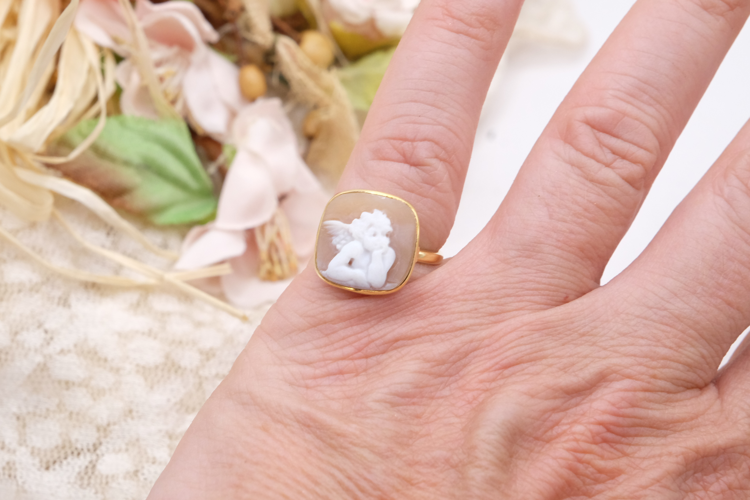 ANELLO ARTIGIANALE CAMMEO DI TORRE DEL GRECO ANGELO ANGELI PUTTO PUTTI PUTTINO PUTTINI ARGENTO 925 (1)