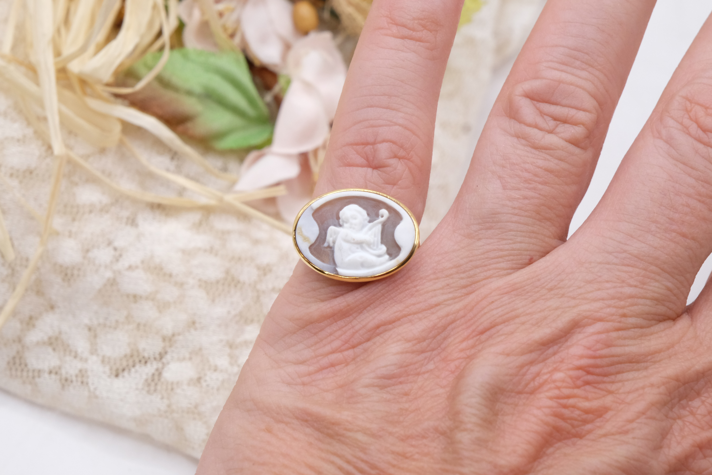 ANELLO ARTIGIANALE CAMMEO DI TORRE DEL GRECO ANGELO ANGELI PUTTO PUTTI PUTTINO PUTTINI ARGENTO 925 (13)