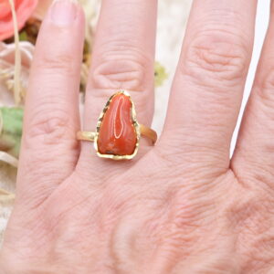 Anello sassolino corallo naturale argento 925 dorato
