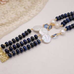 Bracciale Multifilo Lapis Lapislazuli Ematite Perle Cristalli Filigrana