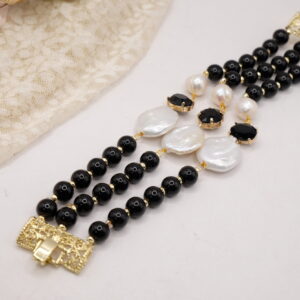Bracciale Multifilo Onice Ematite Perle Cristalli Filigrana