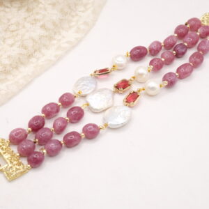 Bracciale Multifilo Tormaline Malva Mouve Ematite Perle Cristalli Filigrana
