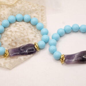 Bracciale Elasticizzato Pasta di Turchese e Agata Ametistata