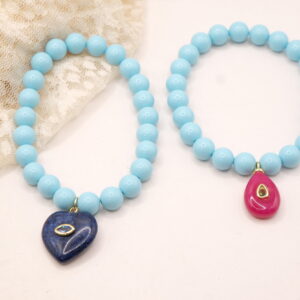 Bracciale Elasticizzato Pasta di Turchese e Ciondolo Lapis o Giada