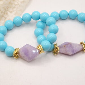 Bracciale Elasticizzato Pasta di Turchese e Ametista Lavanda