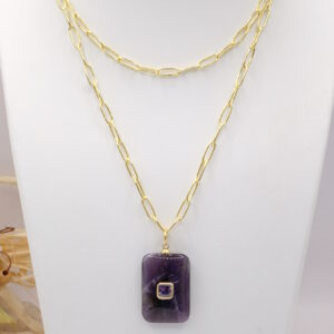 Collana Catenina Acciaio Ametista Viola 4 Forme