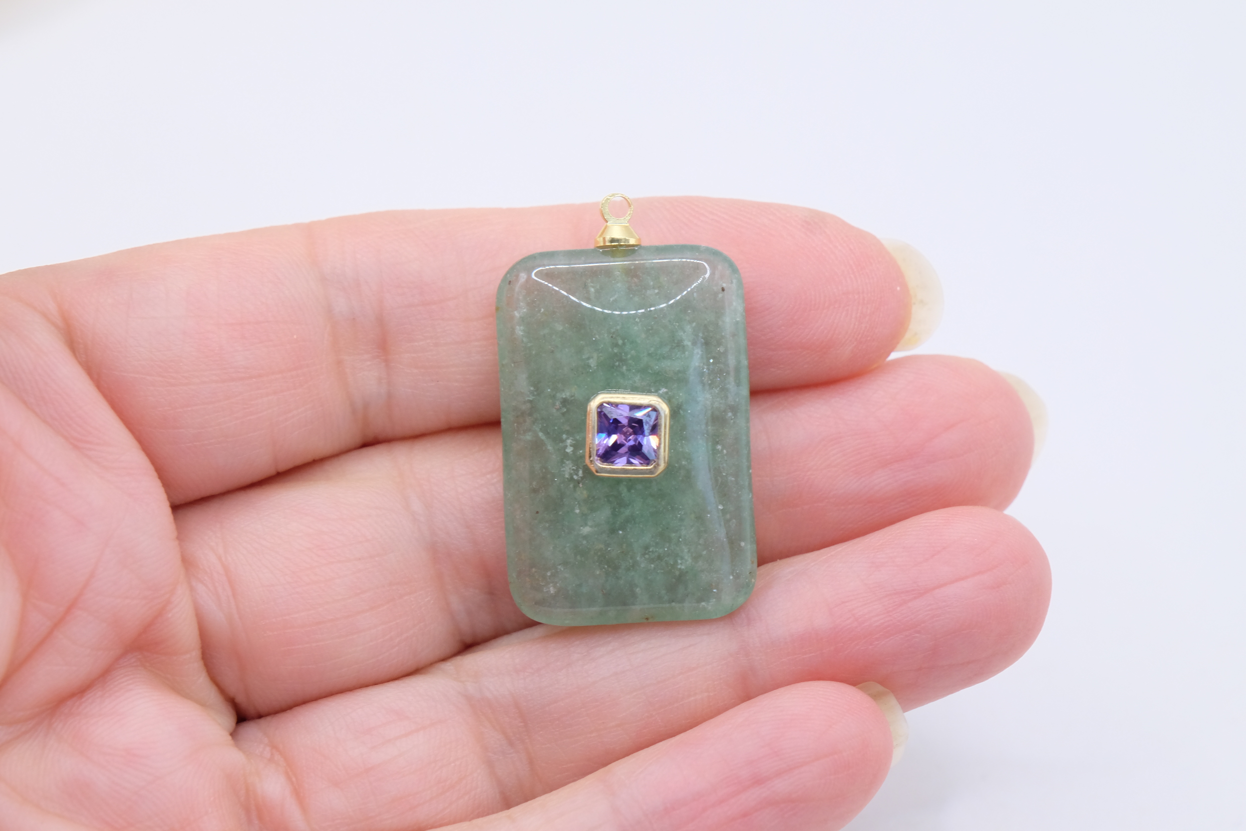 COLLANA ACCIAIO CIONDOLO GIADA VERDE E ZIRCONE (1)