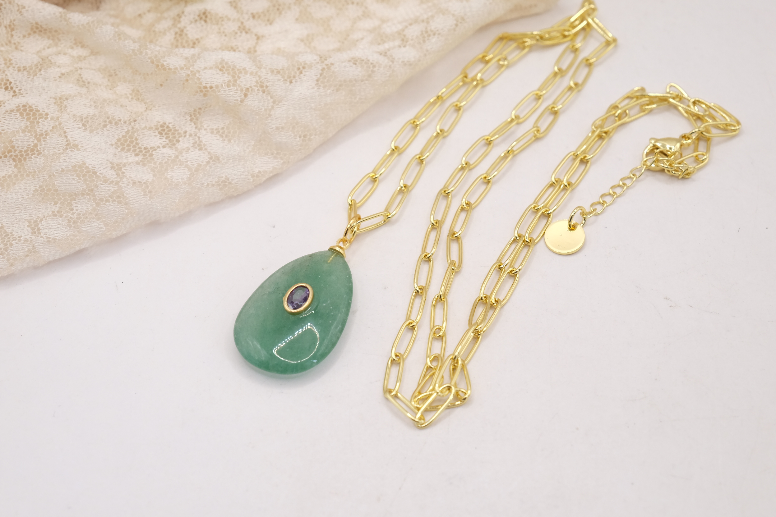COLLANA ACCIAIO CIONDOLO GIADA VERDE E ZIRCONE (3)