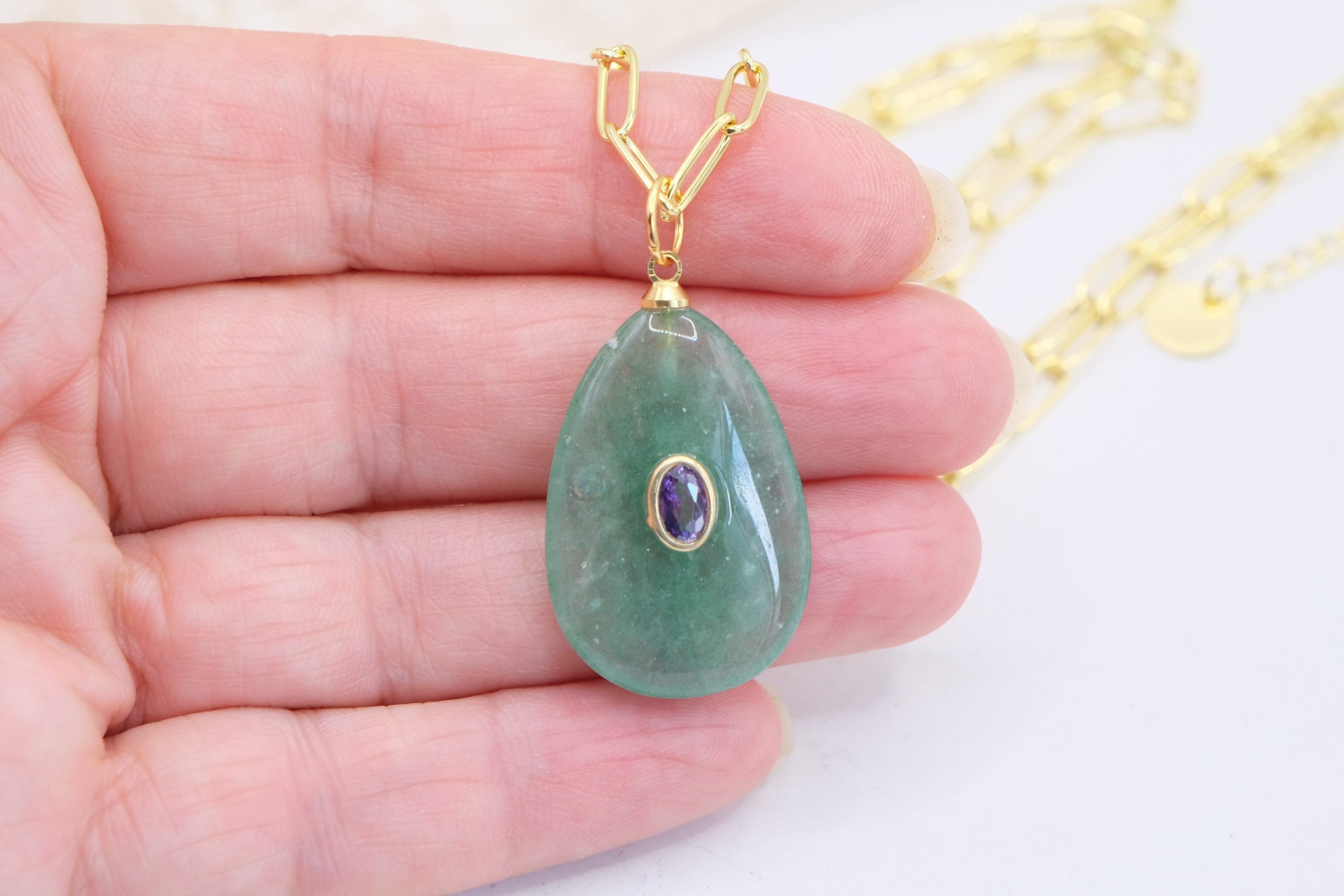 COLLANA ACCIAIO CIONDOLO GIADA VERDE E ZIRCONE (4)
