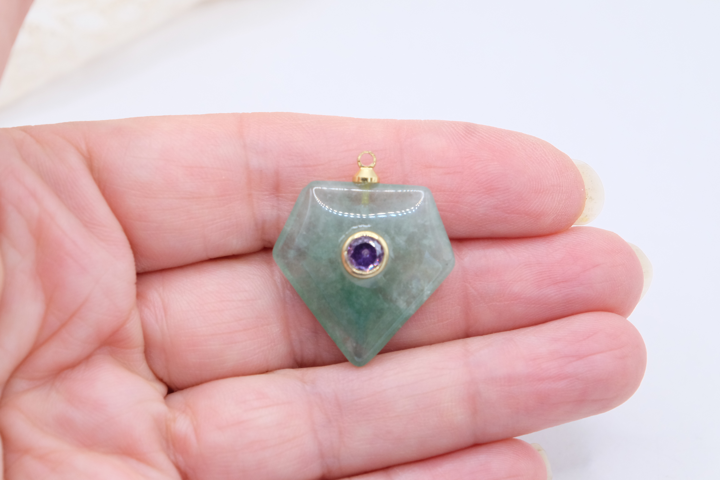 COLLANA ACCIAIO CIONDOLO GIADA VERDE E ZIRCONE (5)