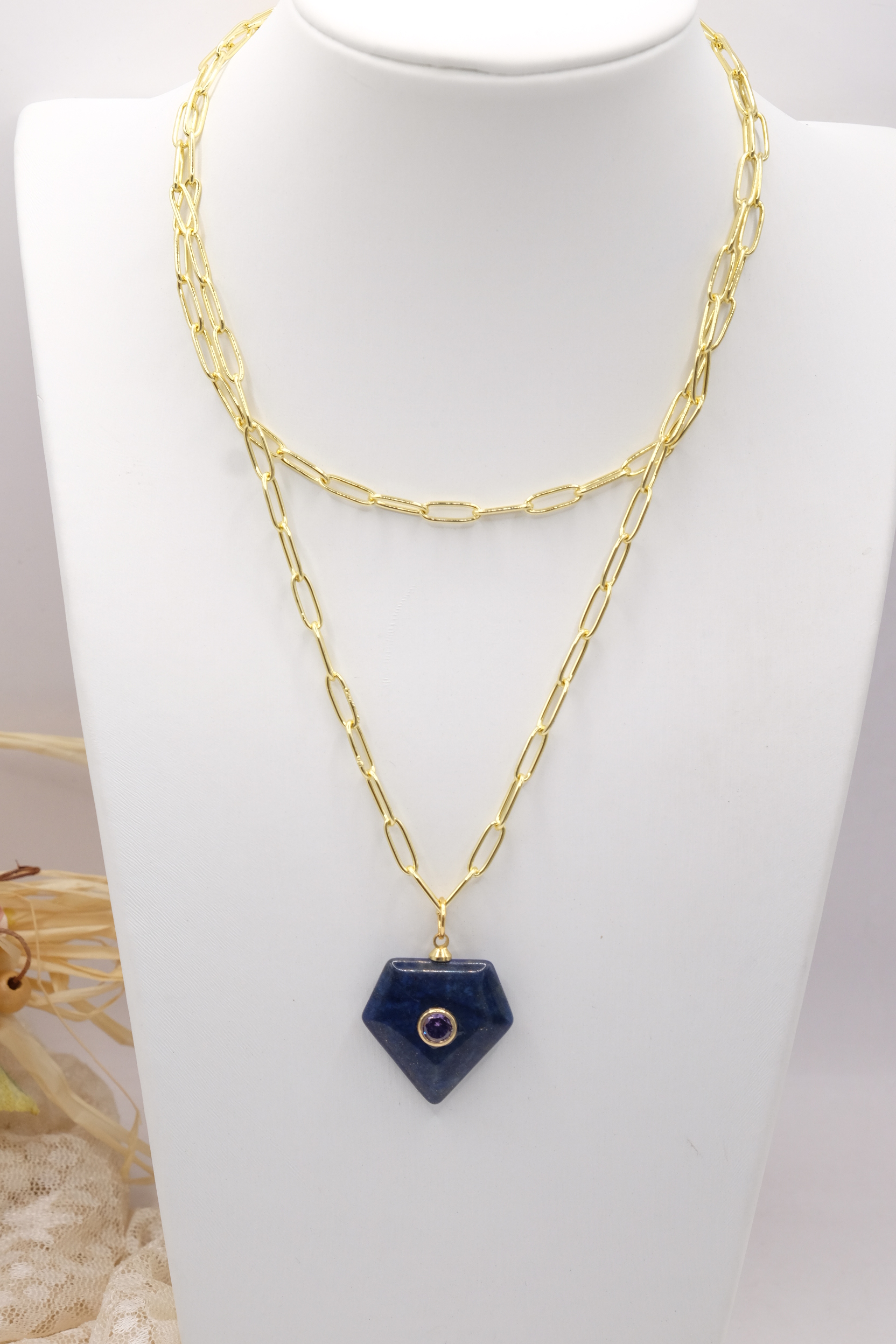COLLANA ACCIAIO CIONDOLO LAPIS E ZIRCONE (7)