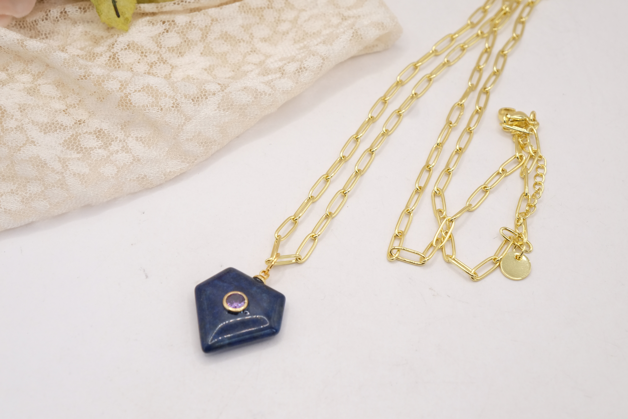COLLANA ACCIAIO CIONDOLO LAPIS E ZIRCONE (8)