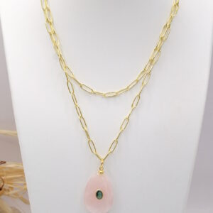 Collana Catenina Acciaio Ciondolo Quarzo Rosa 5 Forme