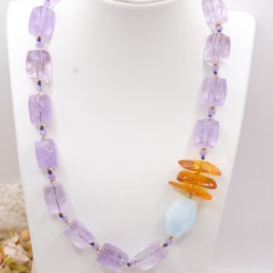 Collana Ametista Acquamarina Ambra del Baltico Argento