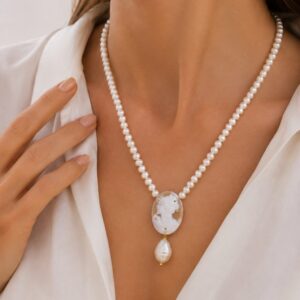 Collana Microperle e Cammeo di Torre del Greco a Y