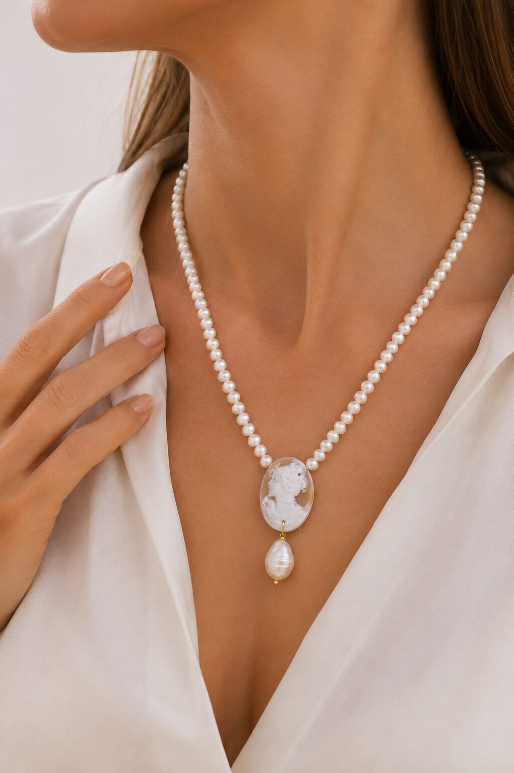 COLLANA ARTIGIANALE CAMMEO MICROPERLE BAROCCHE TORRE DEL GRECO