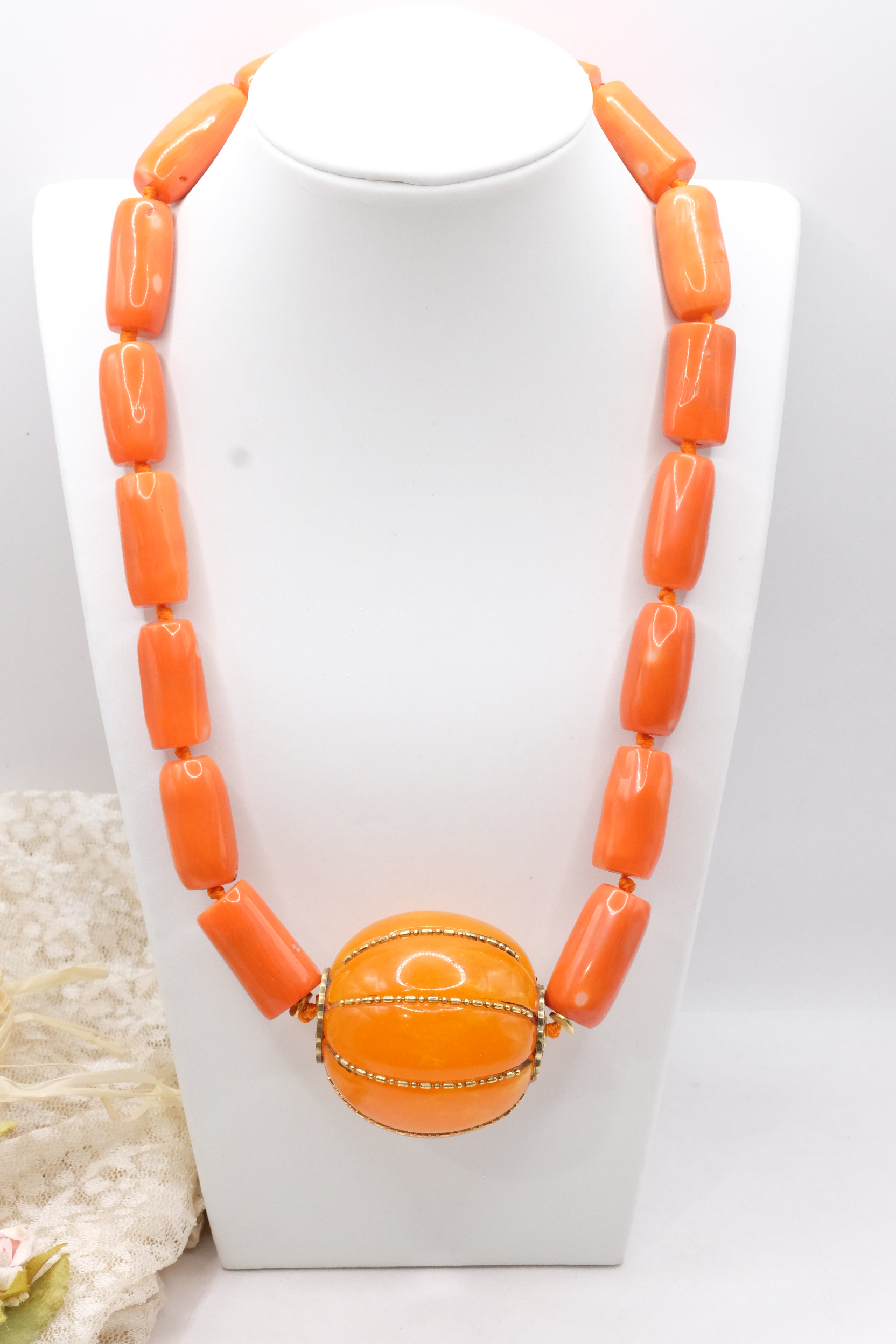 COLLANA ARTIGIANALE CORALLO BAMBOO ELEMENTO NEPALESE BIG ACCIAIO (2)