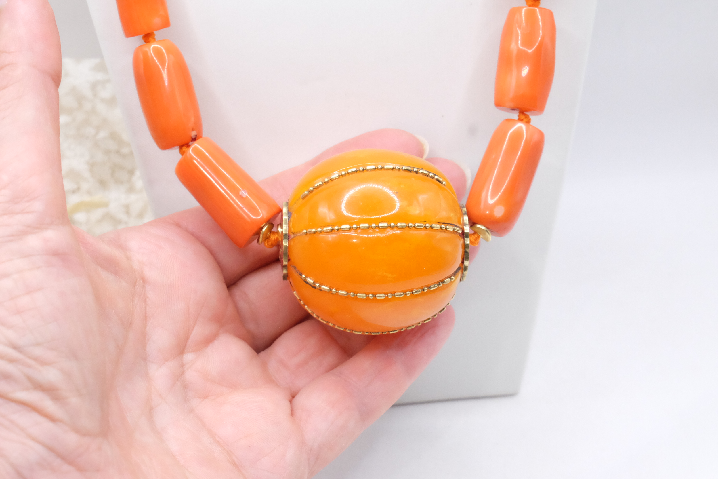 COLLANA ARTIGIANALE CORALLO BAMBOO ELEMENTO NEPALESE BIG ACCIAIO (3)