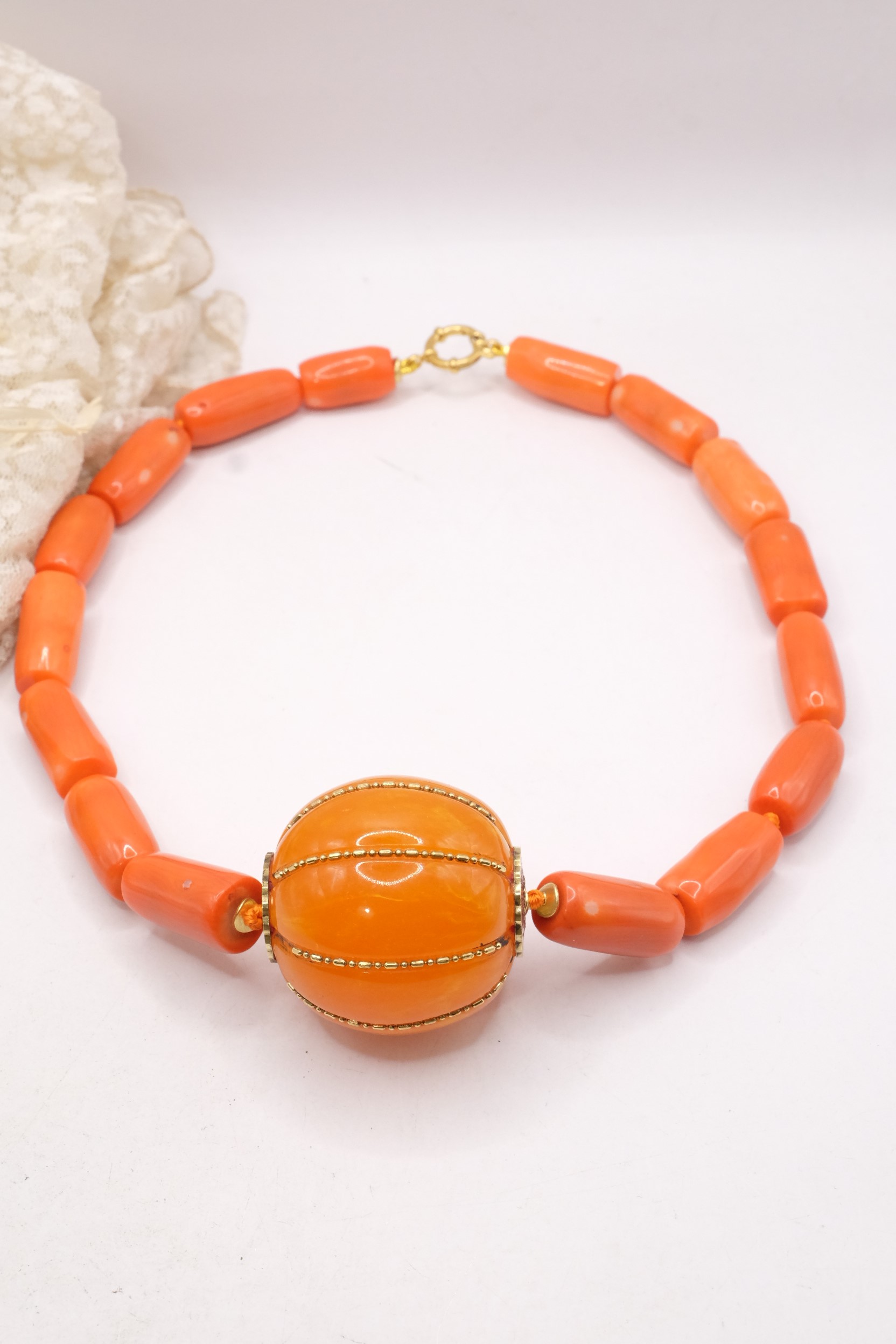 COLLANA ARTIGIANALE CORALLO BAMBOO ELEMENTO NEPALESE BIG ACCIAIO (4)