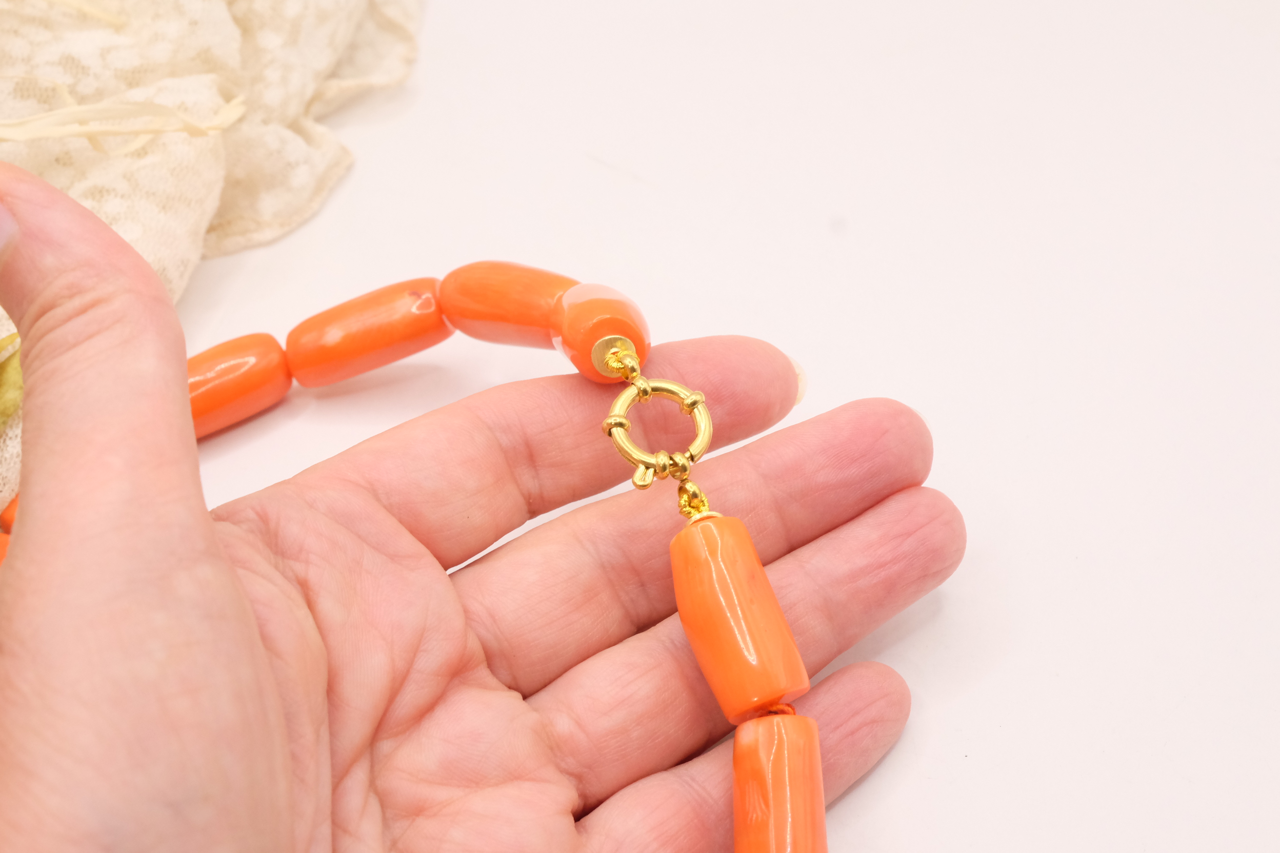 COLLANA ARTIGIANALE CORALLO BAMBOO ELEMENTO NEPALESE BIG ACCIAIO (5)