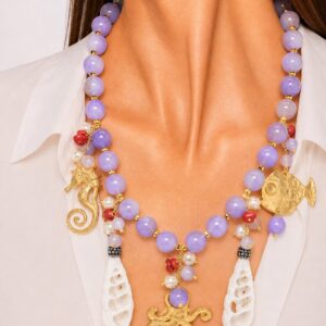 Collana Giada Lavanda Conchiglie Polpo Cavalluccio Pesce Corallo