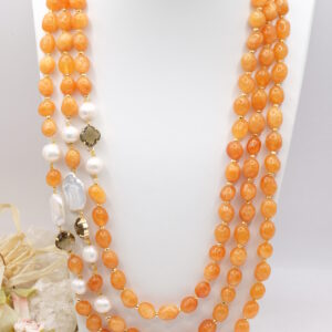 Collana Multifilo Agata Corniola Perle Cristalli Filigrana