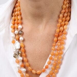 Collana Multifilo Agata Corniola Perle Cristalli Filigrana