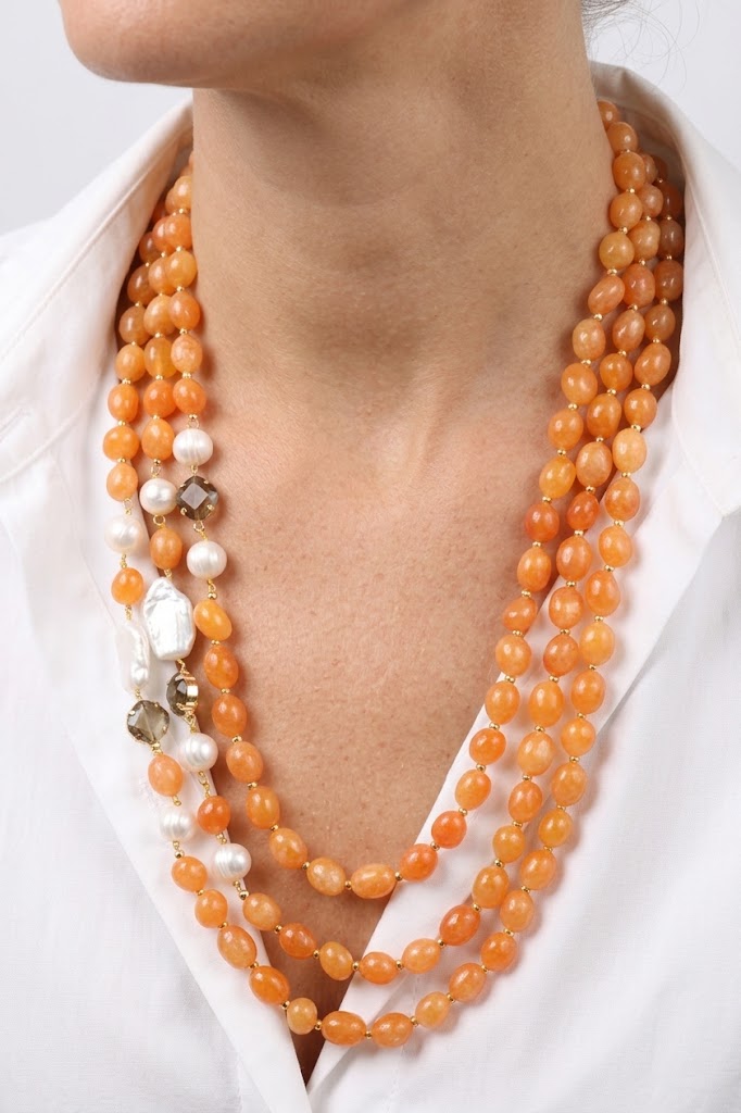 COLLANA ARTIGIANALE MULTIFILO AGATA CORNIOLA EMATITE PERLE CRISTALLI FILIGRANA