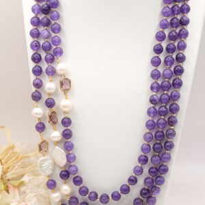 Collana Multifilo Ametista Viola Perle Cristalli Filigrana