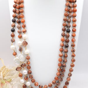 Collana Multifilo Diaspro Imperiale Perle Cristalli Filigrana