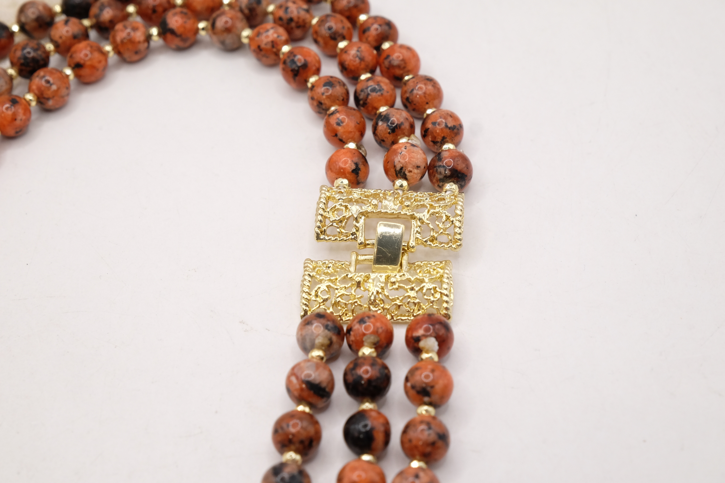COLLANA ARTIGIANALE MULTIFILO DIASPRO IMPERIALE EMATITE PERLE CRISTALLI FILIGRANA (6)