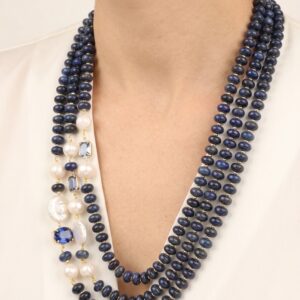 Collana Multifilo Lapis Lapislazuli Perle Cristalli Filigrana