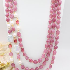 Collana Multifilo Tormalina Malva Mouve Perle Cristalli Filigrana