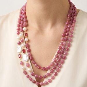 Collana Multifilo Tormalina Malva Mouve Perle Cristalli Filigrana