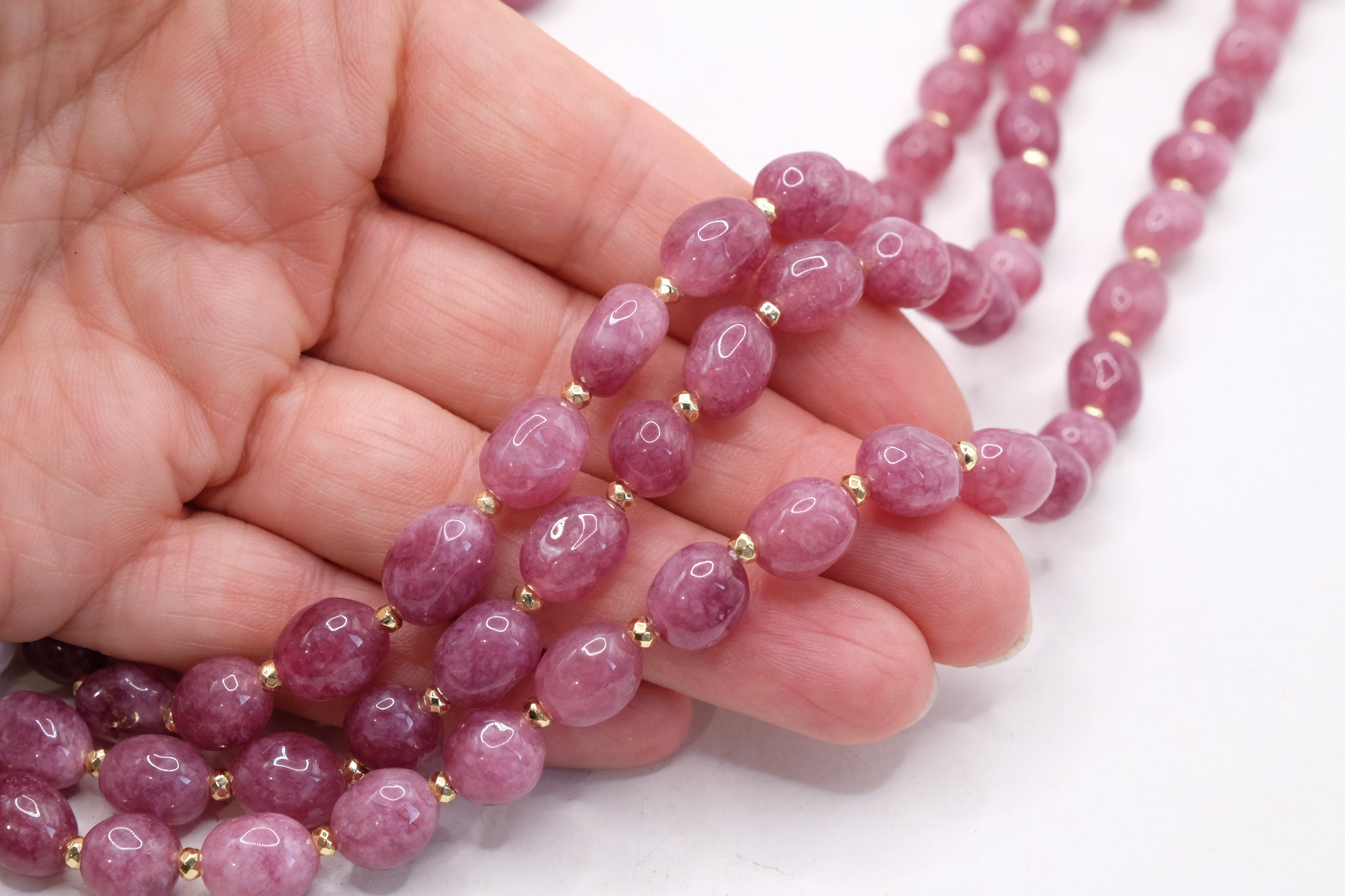 COLLANA ARTIGIANALE MULTIFILO TORMALINA MALVA MOUVE EMATITE PERLE CRISTALLI FILIGRANA (4)